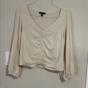 Banana Republic Beige Ruched V-Neck Blouse